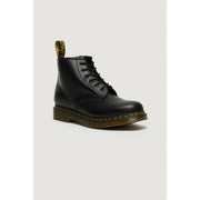 Schwarze Dr. Martens Herren-Lederstiefel mit Schnürung, Knöchelhoch geschnitten, von hinten gezeigt, aus schwarzem Leder