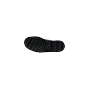 Black rubber sole with textured tread pattern and embossed branding on dr martens men leather black lace up boots