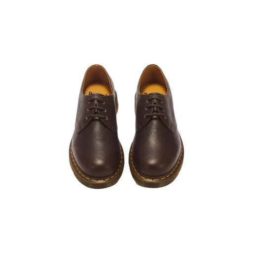 Dark brown leather dr martens men leather boots ambassador showing back side of the boot