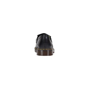 Black leather dr martens men moccasin slip on shoes showing the back side of the shoe