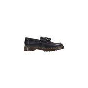 Black leather slip on moccassin shoes for men by dr martens shown from the back side