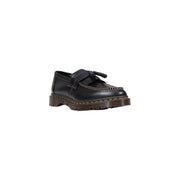 Dr Martens men leather moccasin black slip on shoe with tassels yellow stitching and chunky brown sole