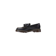 Dr martens men leather moccassin black slip on shoes showing black leather upper and moccasin design