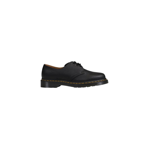 Black leather dr martens men leather shoes black classic 1461 showing the back side of the shoe