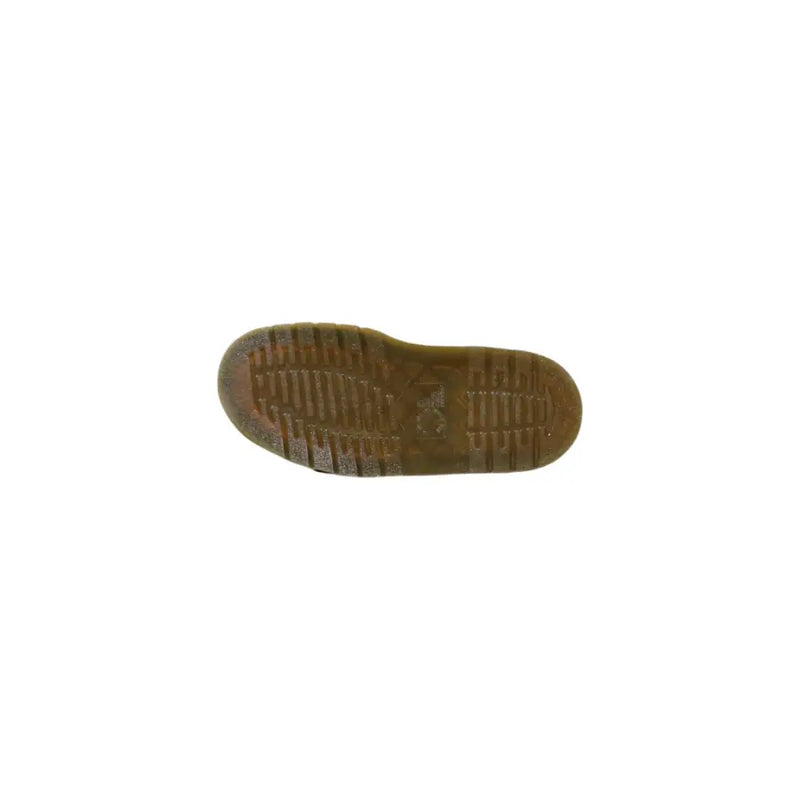 Brown rubber sole with textured tread pattern on dr martens men leather slippers black buckle open toe