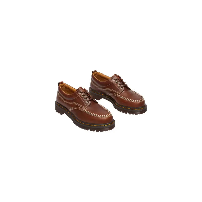Brown leather dr Martens men Lowell butterscotch leather lace up shoes showing the back side of the shoe