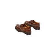 Dr Martens men lowell butterscotch brown leather lace up shoes with yellow stitching and chunky rubber sole
