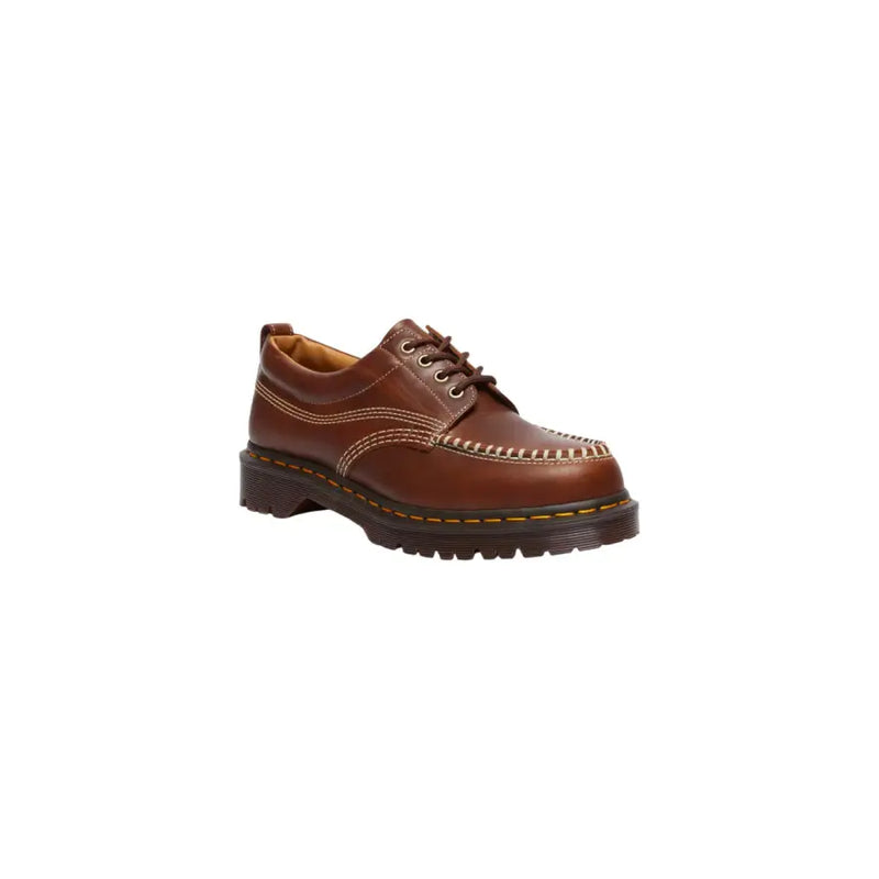 Brown leather dr martens men lowell butterscotch leather lace up shoes showing the back side of the shoe