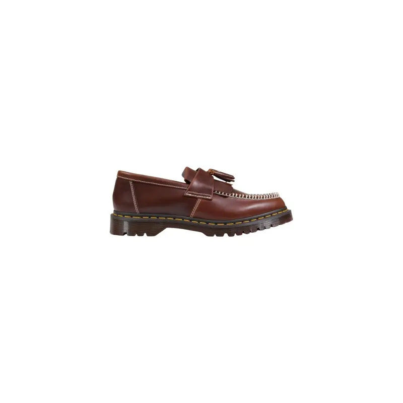 Dr Martens men moccassin brown leather tassel loafer with yellow stitching and chunky rubber sole spring summer shoes