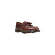 Dr Martens men moccassin brown leather tassel loafer with white stitching and chunky rubber sole spring summer shoes
