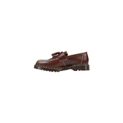 Dr Martens men moccassin brown leather tassel loafer with yellow stitching and chunky rubber sole spring summer shoes