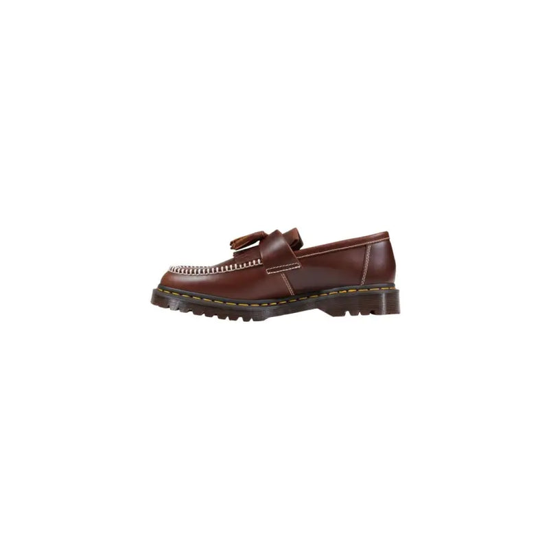 Dr Martens men moccassin brown leather tassel loafer with yellow stitching and chunky rubber sole spring summer shoes