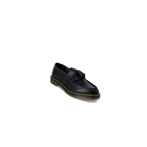 Black leather tassel loafer with yellow stitching and rubber sole from dr martens mens slip on shoes black fall winter collection
