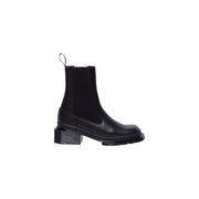 Dr Martens women black leather Chelsea boots with elastic side panels and chunky block heel viewed from the back