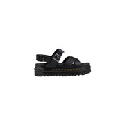 Dr. Martens womens black leather sandals with chunky platform sole and silver buckle