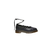 Dr Martens women black leather slip on mary jane shoe with lace up ankle strap and yellow sole stitching