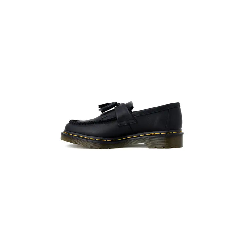 Dr. Martens black leather tassel loafer with yellow stitching