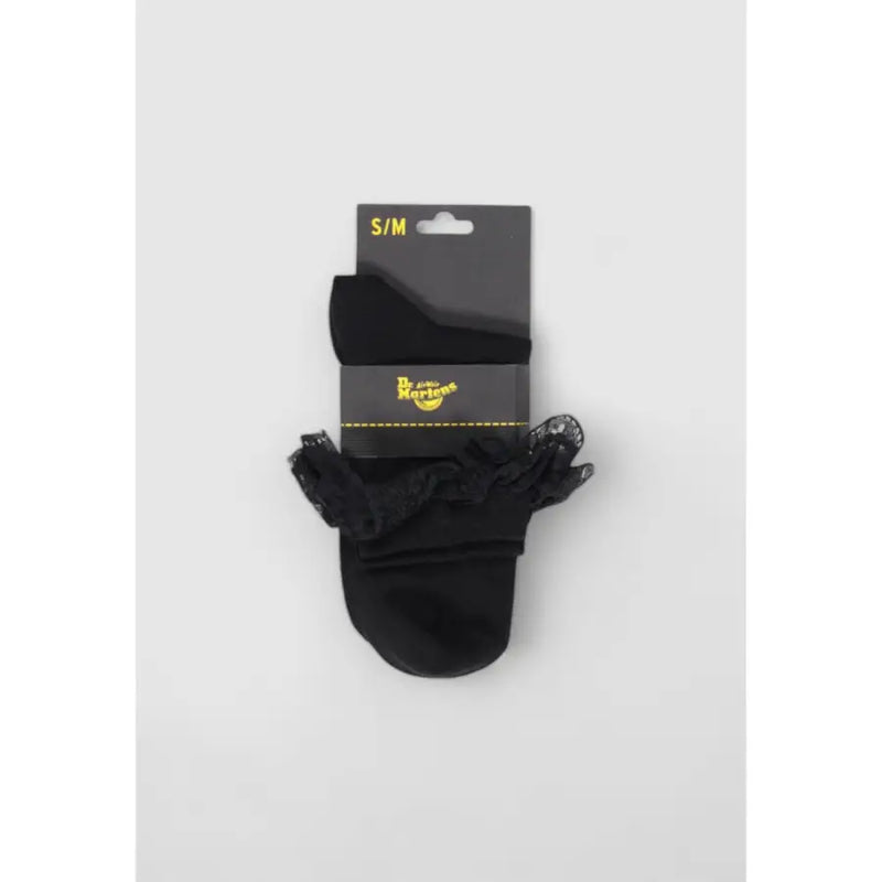 Black lace-trimmed ankle socks made from cotton blend featured with dr martens women black plain underwear