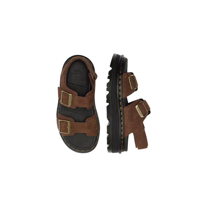 Dr Martens women brown leather sandals in zebzag style showing the back side of the footwear