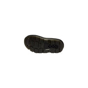 Black rubber sole with textured tread and central geometric design on dr martens women brown leather sandals zebzag style