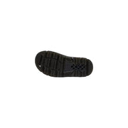 Black rubber sole with textured tread and small rectangular logo near the heel of dr martens women’s black leather ankle boots