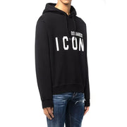 Dsquared men black cotton hooded sweatshirt with bold white icon lettering for fall winter wear
