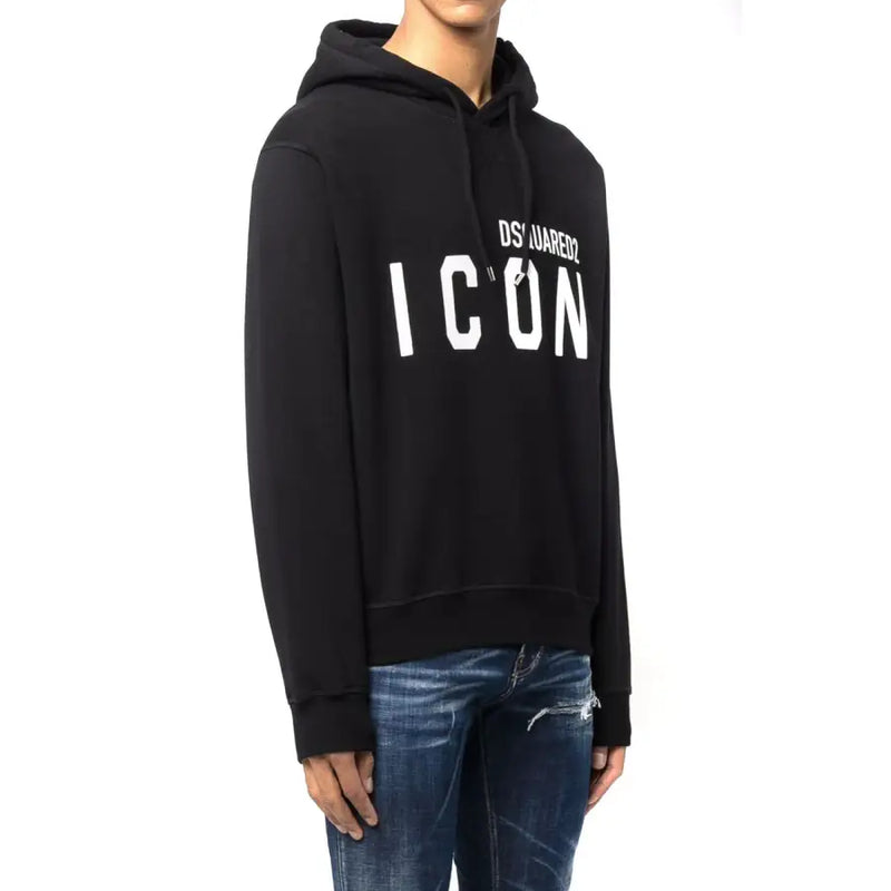 Dsquared men black cotton hooded sweatshirt with bold white icon lettering for fall winter wear