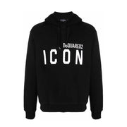 Black Dsquared2 Icon hoodie displayed on Dsquared Men Black Cotton Hooded Fall Winter Sweatshirt