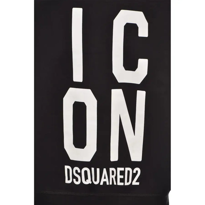 Dsquared men black cotton round neck printed sweatshirt featuring bold white icon lettering and brand name below