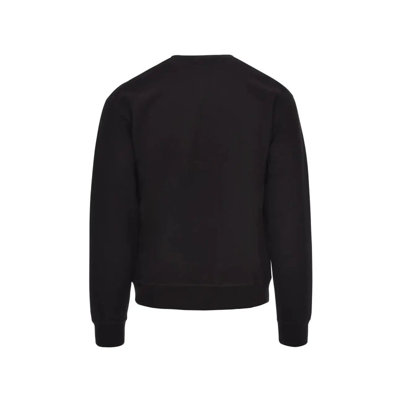 Dsquared men black cotton crewneck sweatshirt with ribbed cuffs and hem featuring a printed design