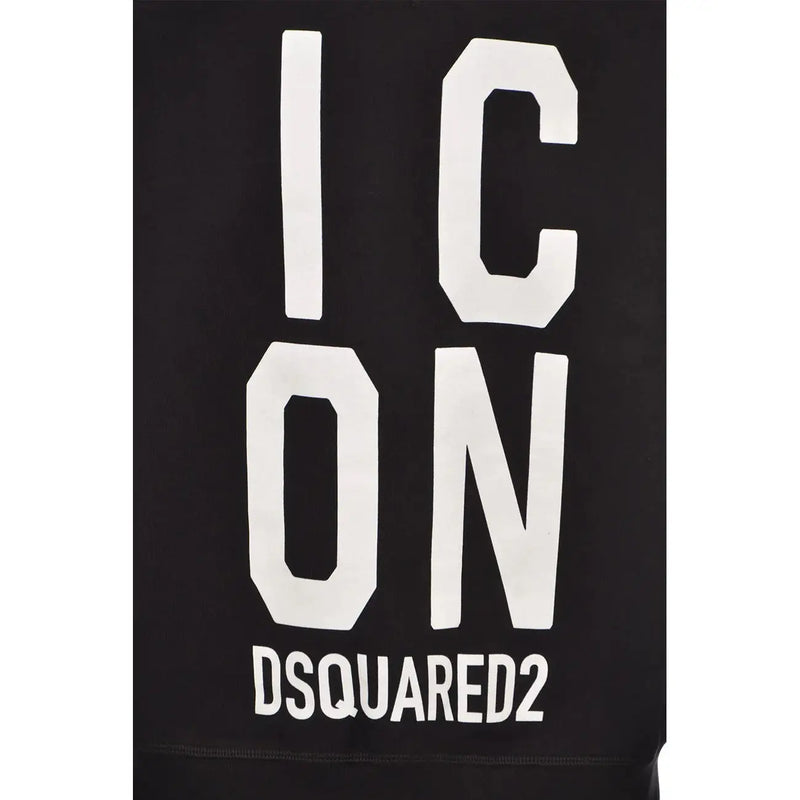 Dsquared men black cotton round neck printed sweatshirt featuring bold white icon lettering and brand name below