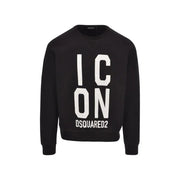 Dsquared men black cotton round neck sweatshirt with bold white icon lettering and brand name printed below