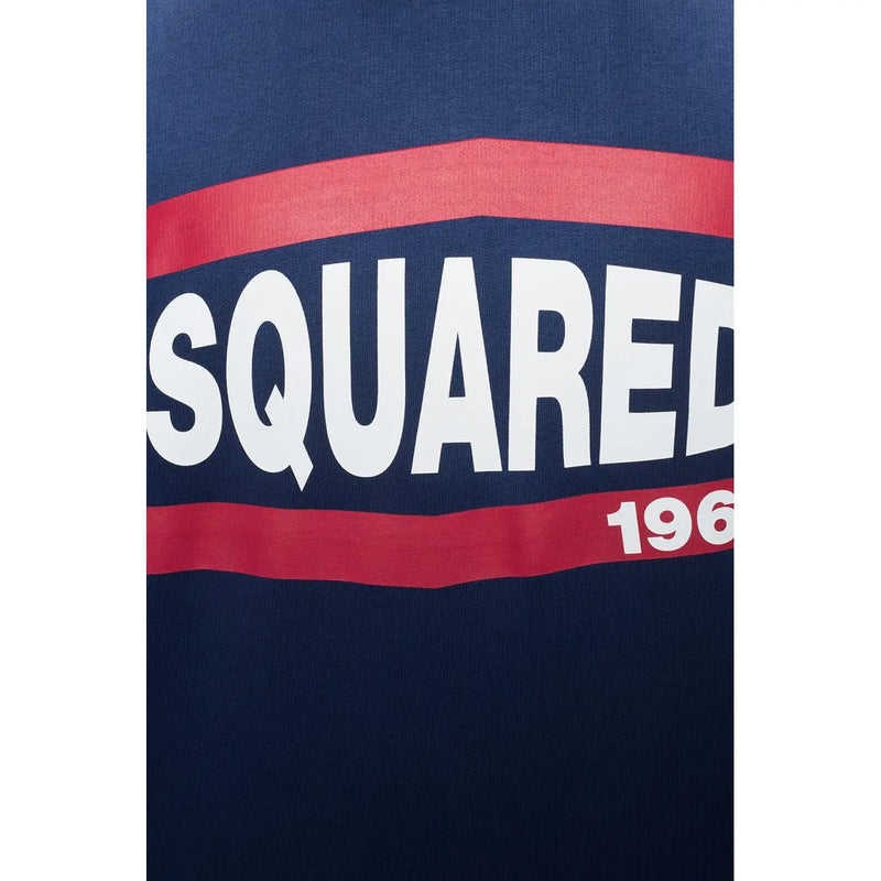 Dsquared men blue print cotton hooded sweatshirt navy blue with bold white squared lettering and red stripes featuring 1960