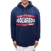 Marineblauer Dsquared2 Baumwoll-Kapuzenpullover mit auffälligem rot-weißem Logo auf der Brust für Herren