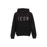 Dsquared Herren schwarzer Baumwoll-Hoodie mit weißen Pailletten icon Schriftzug und Rundhalsausschnitt