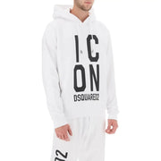 Dsquared Sweat à capuche en coton blanc pour homme avec un motif noir audacieux icon inscription sur la poitrine
