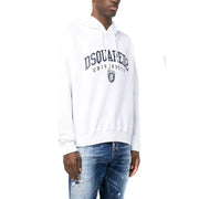 Sweat à capuche blanc en coton dsquared2 pour homme, avec inscription et logo dsquared2 University bleu marine sur le devant