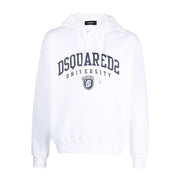 Sweat à capuche blanc en coton dsquared2 avec logo dsquared2 University Arch bleu marine et emblème en forme de bouclier sur le devant
