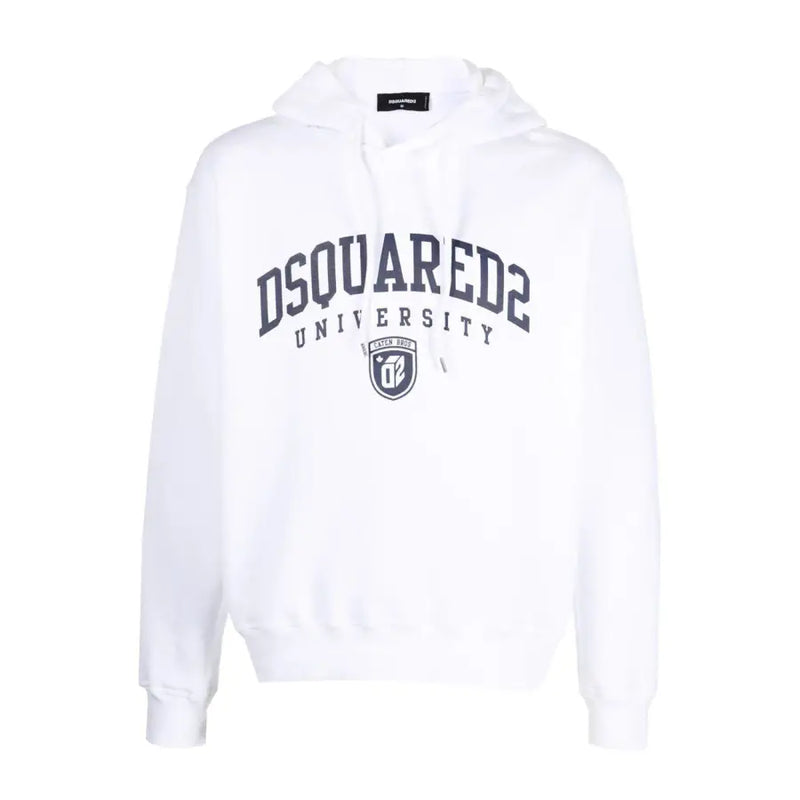 Sweat à capuche blanc en coton dsquared2 avec logo dsquared2 University Arch bleu marine et emblème en forme de bouclier sur le devant