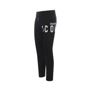 Black Dsquared2 jeans featuring bold white icon lettering on the thigh with zip and button closure for fall winter