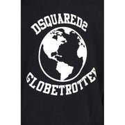 Black Dsquared men sweatshirt with bold white globe graphic and globetrotter lettering on the back side