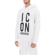 Weißer Dsquared2 Herren-Sweatshirt-Hoodie mit kräftigem schwarzen icon Schriftzug und Markenlogo auf der Vorderseite
