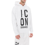 Weißer Dsquared2 Herren-Sweatshirt-Hoodie mit kräftigem schwarzen icon Schriftzug auf der Brust für Freizeitkleidung
