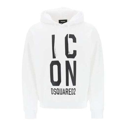 Weißer Dsquared2 Herren-Sweatshirt-Hoodie mit kräftigem Schwarz icon Schriftzug und Markenname unten auf der Vorderseite