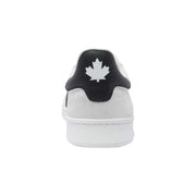 Dsquared men white leather slip on sporty sneakers with white suede and black heel tab featuring maple leaf logo
