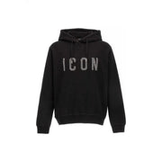 Dsquared Schwarzer Herren-Baumwollhoodie mit weißen Pailletten icon Schriftzug auf der Brust für Freizeitkleidung