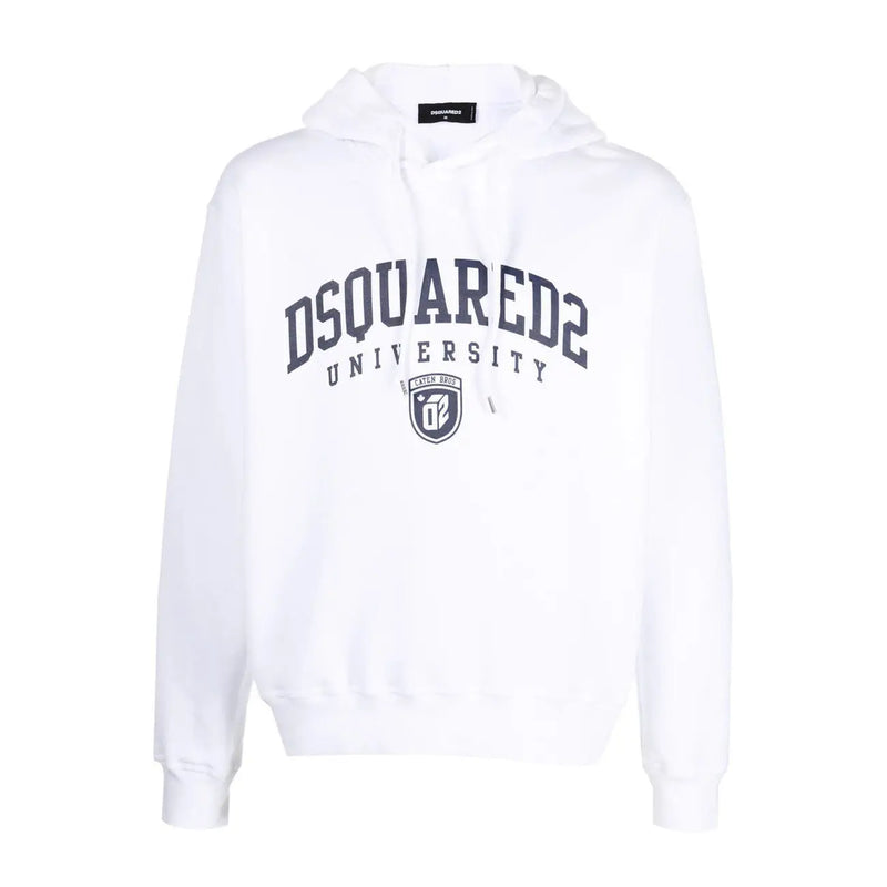 Dsquared Weißer Herren-Kapuzenpullover aus Baumwolle mit marineblauem Dsquared2 University-Logo und Schildemblem