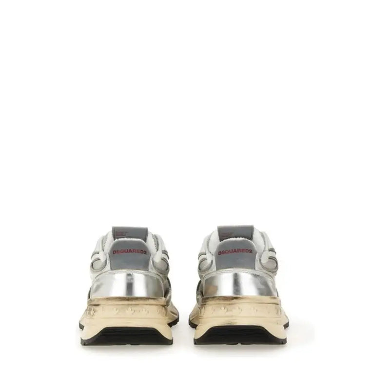 Silver and black sneaker with gold accents, dolce & gabbana brand.