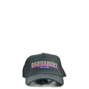 Dsquared2 men black cotton distressed baseball cap with pink and purple gradient logo on the front