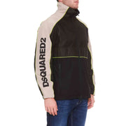 Men’s black and beige color block windbreaker jacket with neon yellow piping for Dsquared2 collection